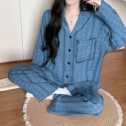 Pyjama femme coton bleu