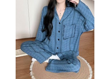 Pyjama femme coton bleu