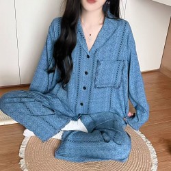 Pyjama femme coton bleu