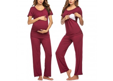 Pyjama femme d'allaitement _ Rouge Bordeaux