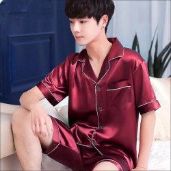 Ensemble de pyjama homme en satin _ Rouge Bordeaux