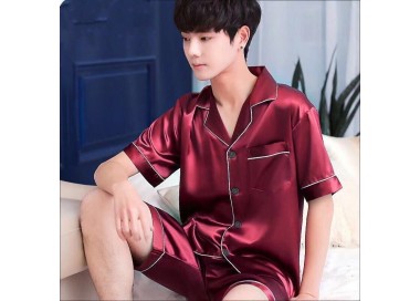 Ensemble de pyjama homme en satin _ Rouge Bordeaux