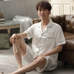 Ensemble de pyjama pour homme en satin _ Blanc