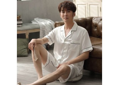 Ensemble de pyjama pour homme en satin _ Blanc