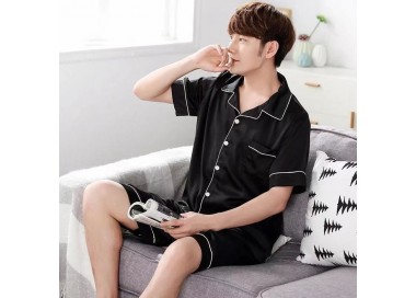 Ensemble de pyjama pour homme en satin _ Noir
