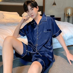 Ensemble de pyjama pour homme en satin _ Bleu