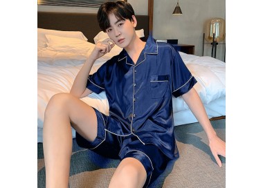 Ensemble de pyjama pour homme en satin _ Bleu