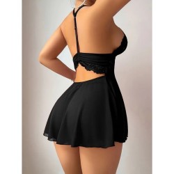 Nuisette Sexy courte dentelle - NOIRE