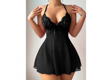 Nuisette Sexy courte dentelle - NOIRE