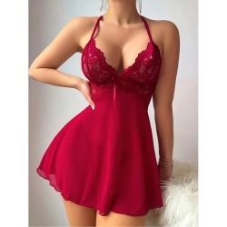 Nuisette Sexy courte dentelle - ROUGE