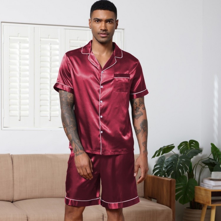 Pyjama Homme Satin _ Rouge Bordeaux