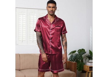 Pyjama Homme Satin _ Rouge Bordeaux