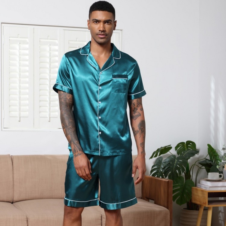 Pyjama Homme Satin _ Vert D'eau