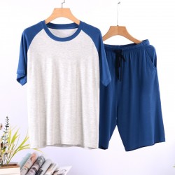 Pyjashort Bicolore à Col Rond _ Bleu