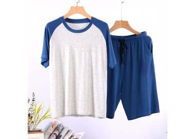 Pyjashort Bicolore à Col Rond _ Bleu