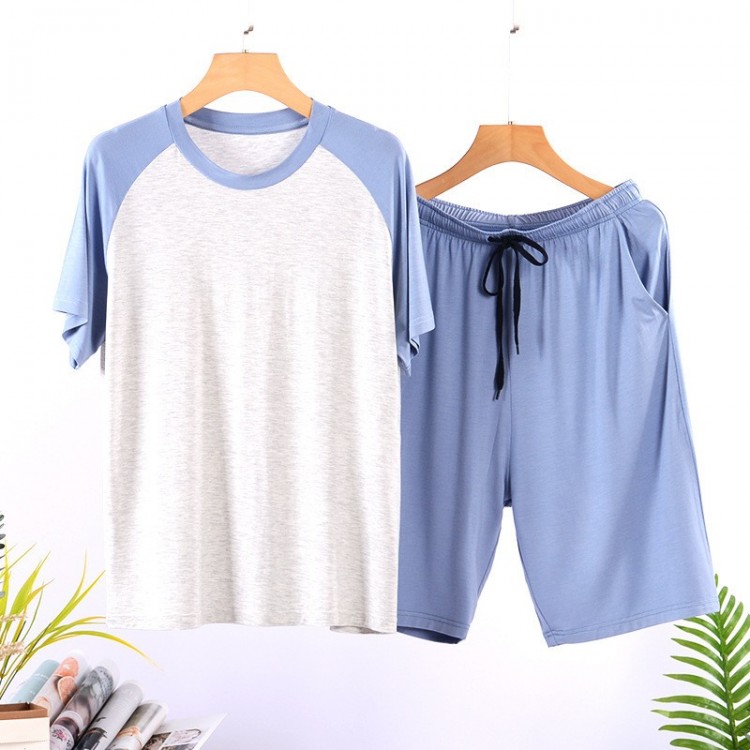 Pyjashort Bicolore à Col Rond _ Bleu Ciel