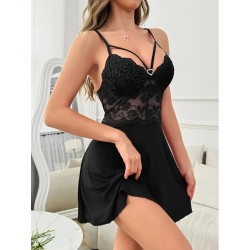 Nuisette dentelle Satin - NOIRE