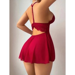 Nuisette dentelle Satin - ROUGE
