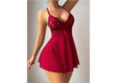 Nuisette dentelle Satin - ROUGE