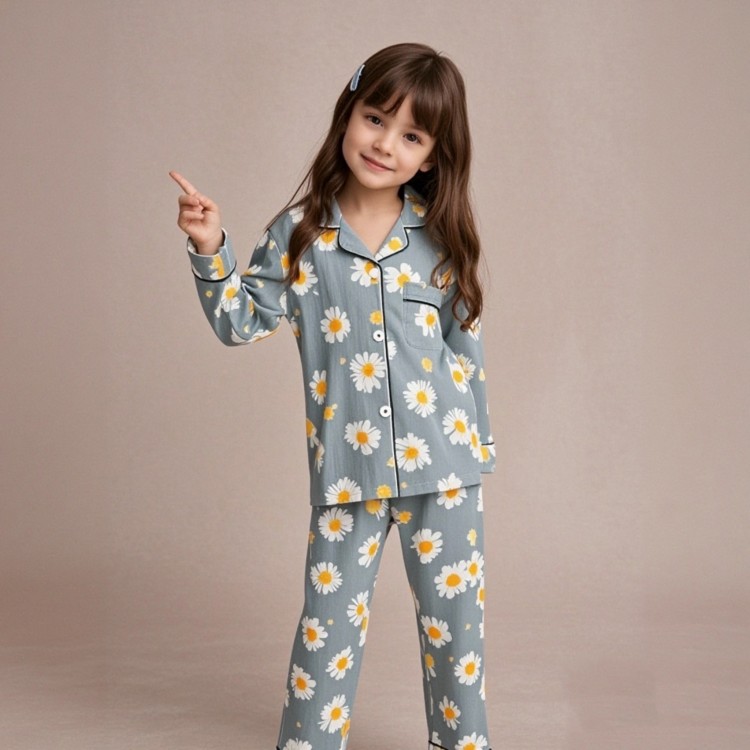 🌼 Pyjama à manches longues pour fille _ Gris