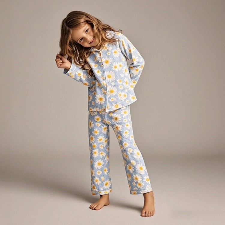 🌼 Pyjama à manches longues pour fille _ Bleu