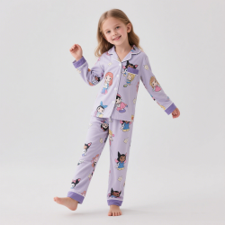 💜 Pyjama à manches longues pour fille – Ensemble violet fantaisie