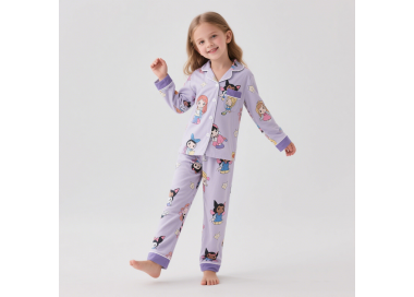 💜 Pyjama à manches longues pour fille – Ensemble violet fantaisie