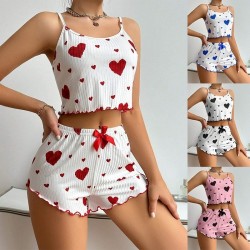 Pyjama Femme 2 Pièces Débardeur et Short Cœur - BLEU