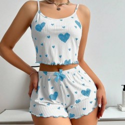 Pyjama Femme 2 Pièces Débardeur et Short Cœur - BLEU