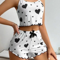 Pyjama Femme 2 Pièces Débardeur et Short Cœur - NOIR