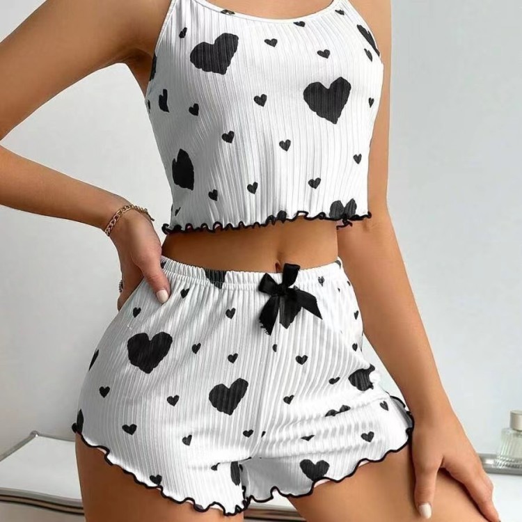 Pyjama Femme 2 Pièces Débardeur et Short Cœur - NOIR