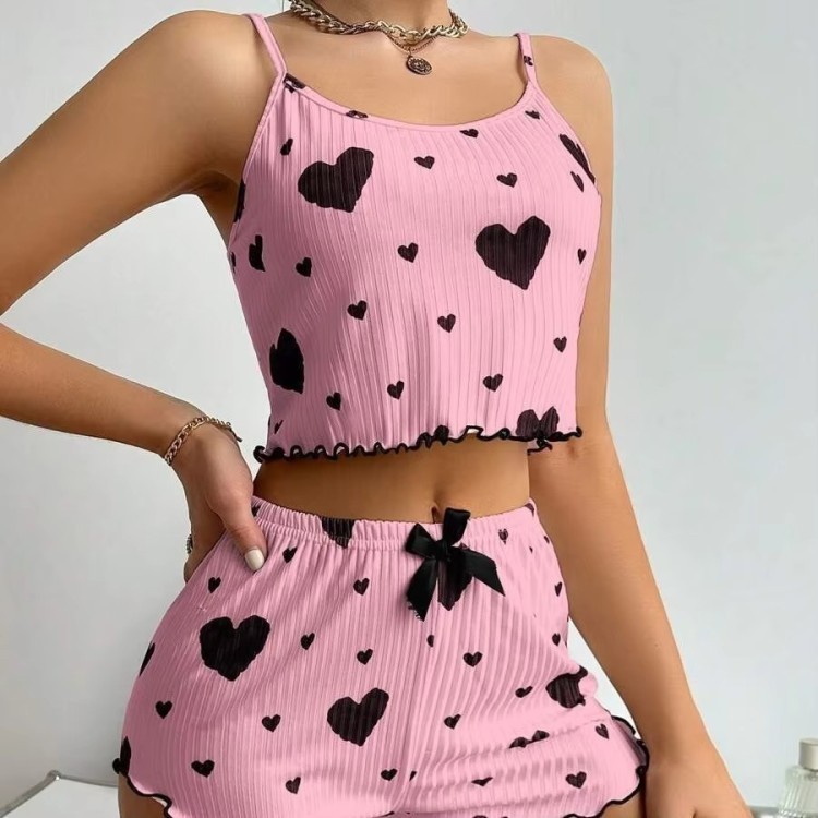 Pyjama Femme 2 Pièces Débardeur et Short Cœur - ROSE