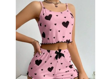 Pyjama Femme 2 Pièces Débardeur et Short Cœur - ROSE