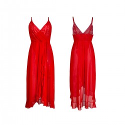 Chemise de nuit sexy à col en V pour femme rouge